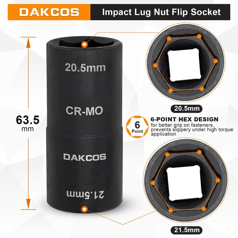 DAKCOS 20.5 x 21.5 mm Impact Wrench Nuts, Double Head