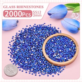 2000PCS SS12/3mm Crystal Rhinestones (Blue/Sapphire) with 2Pcs 10ml B7000 Jewelry Glue, Bedazzling Flatback Glass Rhinestones for Crafting, Gems Diomand Charms for Tumbler Shoes Clothing Mugs Nail Art