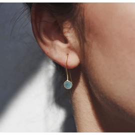 18K Gold Plated Brass and Aqua Chalcedony Drop Earrings - Natural Gemstones Turquoise Blue Sky Blue - Gold Jewellery with Aquamarine Stones for Women, Gold, Amethyst