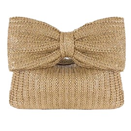 GMYIAK Luxury Bow Straw Bag for Women Crochet Tote Handbag Woven Purse Beach Rattan Female Clutch Bag for Summer Party or Wedding, gold