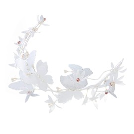 WOONEKY White Butterfly Chiffon Soft Chain Headband for Women Elegant Hair Accessory for Wedding and Parties