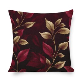 Sofa Pillow Covers Elegant Leaves Burgundy Pillow Cover 16"x16" Burgundy/Gold Pillowcase Farm Decorations Pillow Case Decor for Sofa Couch Modern Sofa Throw Pillow Cover Decorative Outdoor Pillow Case