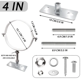 2 Sets 4 Inch Adjustable Pipe Bracket Heavy Duty Adjustable Clamp Bracket with Screw & Expansion Tube Wall Support Chimney Pipe Holder for Plastic Ventilation Pipe Chimney Drainage Tube