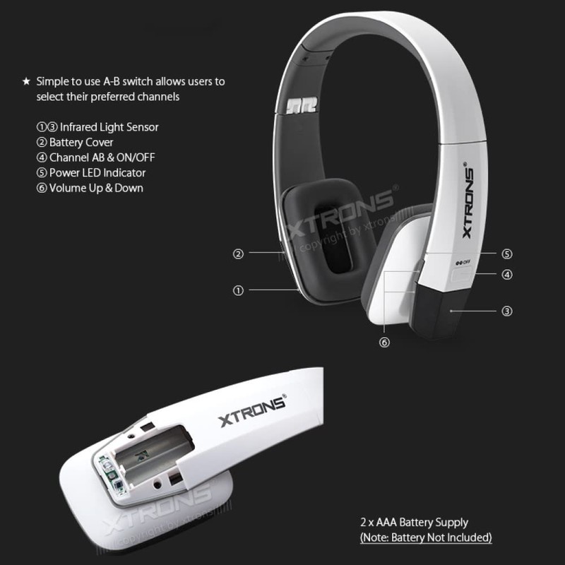 XTRONS Weiße IR Wireless Kopfhörer Dual Channel Stereo Infrarot Headsets