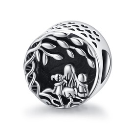 Odinstone Charm Bead 925 Sterling Silver Tree of Life Bead Charms for Women Fit European Bracelet Pendant, Retro Style Charm Jewellery Valentine's Day Gift for Women, Sterling Silver, Cubic Zirconia