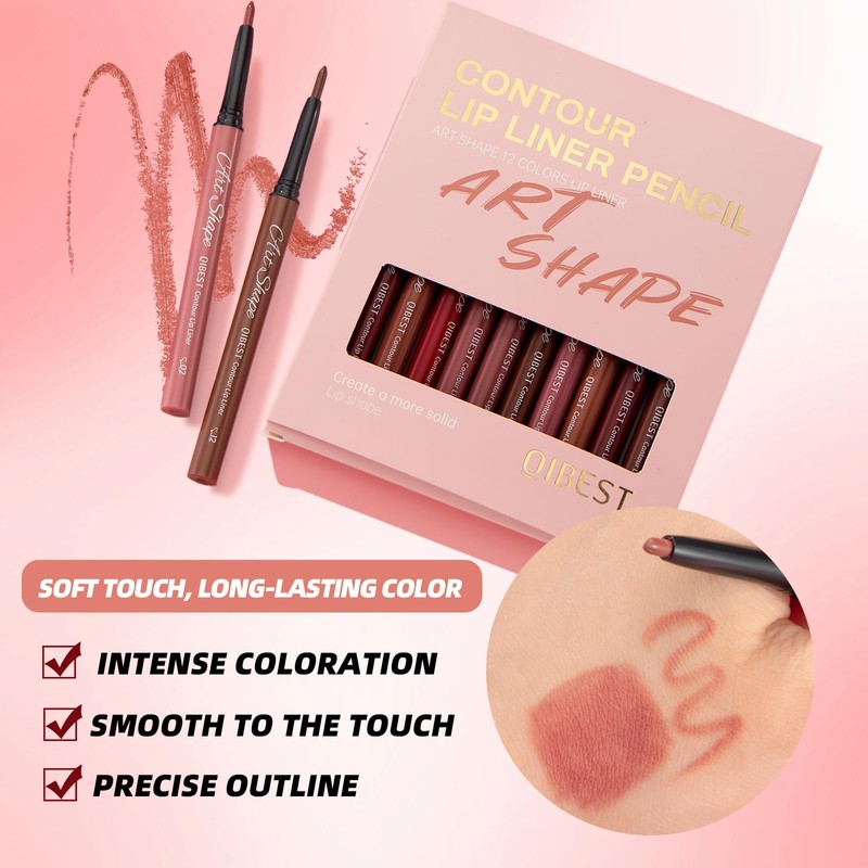 12PCS Matte Lip Liners Pencil Set, Nude Lip Contour Lipliner,