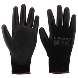 Straame Pack of 12 or 24 Black Safety Work Gloves, Outdoors PU and Nylon Non-Slip Work Handling Gloves, Good Dexterity Protective Gloves (Large - Size 9, 24 Pairs)