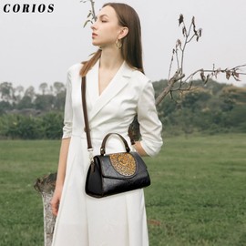 CORIOS Elegant Shoulder Bag PU Leather Handbag for Women Waterproof Top-handle Bag Ladies Crossbody Bag Small Hobo Bag Satchel Bag Retro Tote Bag Shopping Travel Office Messenger Bag Black