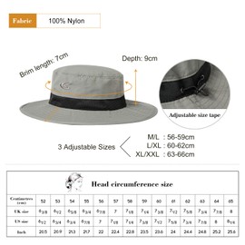Mens Wide Brim Mesh Sun Hat XL XXL SPF UV Protection Boonie Bucket Sunhat Summer Golf Hiking Safari Outdoor Fishing Extra Large Size 8 24" Grey