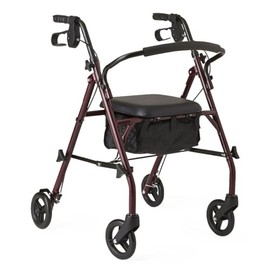 Dr. Dunley: Medline Steel Rollator Walker with Seat, Burgundy – 350 lb. Weight Capacity, 6” Wheels, Foldable, Adjustable Handles, Rolling Walker for Seniors, Mobility Aid