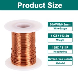 MECCANIXITY 20 AWG Magnet Wire, 20 Gauge Enameled Copper Wire, 4 oz Magnetic Coil Wire for Transformer, Motor, Electric, 155C(311F)