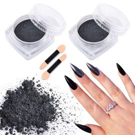 DSHIJIE Holographic Chrome Nail Powder Black Effect Mirror Nail Powder Dust Metallic Chrome Powder Glitter Manicure Pigments for Nail Art 2 Boxes with 2pcs Eyeshadow Sticks
