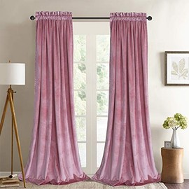 Roslynwood Velvet Curtain Panels Blush Room Darkening Window Super Soft Luxury Drapes for Bedroom Thermal Insulated Rod Pocket Curtain for Living Room (2 Panels, 52 by 63 Inch)