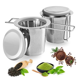 Pack of 2 304 Stainless Steel Tea Strainer, Tea Strainer, Stainless Steel, Double Handle Stainless Steel Tea Strainer, Stainless Steel Tea Strainer with Lid, Tea Strainer for Cup, for Teapots, Cups,