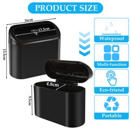 LOPYXBR Set of 4 Car Dustbins, Small Rubbish Bins with 300 Bin Bags, Hanging Car Rubbish Bin with Lid for Cars, Black