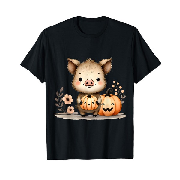 Adorable Piglet With Pumpkins Boar Fall Piggy Autumn T-Shirt
