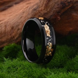 Concept Knight Black Tungsten Carbide Rings for Men Women 8mm/6mm Men's Wedding bands Inlaid with Gold Foil Meteorite Fragments, High Polishing and Comfortable fit (8mm black, 9)