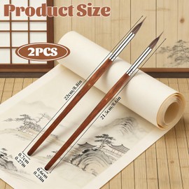 2 Pcs Extended Needle Point Watercolor Brushes, 8.6 & 8.8 Inch Synthetic Extra Long Pinhead Liner Brush, Fine Tip Paintbrush for Watercolor Acrylic Gouache Ink Painting (Wood Color)