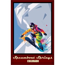 Snowboarding at Steamboat Springs Take Downhill Challenge Travel Poster 16x 24