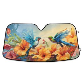 Car Windshield Sun Shade Spring Summer Hummingbirds Flowers01 Foldable Car Front Windshield Sunshade Blocks UV Rays Sun Visor Sun Heat Protection for Car Truck SUV to Keep Your Vehicle Cool,Medium