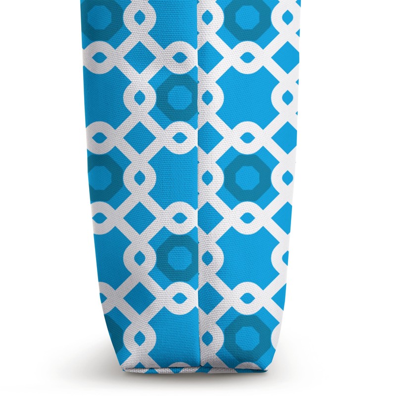 White Azure Blue Chained Rounded Squares Coastal Pattern Tote Bag