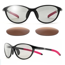 E-FIT EF-S209 Sports Sunglasses, Ultra Lightweight Model, Asian Fit, UV Protection, Blue Light Reduction, Case Set, multicolor (black / pink)