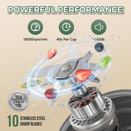 Portable Blender, 27oz Personal Blender for Smoothies & Protein Shakes with 70W Motor & Smart Lock, USB-C Rechargeable, BPA-Free for Travel/Office/Home/Gym Drink Mixer with Strap, Prasky (Light Gray)
