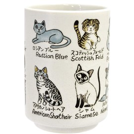 Ijinsha YAMATO 50370 Sushi Tea Cup Mino Ware 9.5 fl oz (280 ml) Cat