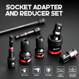 EZARC 21PCS Impact Socket Adapter Set, Includes CR-MO Universal Swivel Socket Set, CR-MO Impact Couplers, CR-V Reducers, CR-V Hex Extension Bits,Square Drive Sockets, 1/4", 3/8", 1/2" Drive