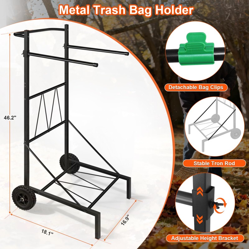 Meyoppm Metal Trash Bag Holder, 50-55 Gallon Adjustable Leaf Bag