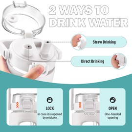 BLUEGO 40oz Glass Tumbler with Lid and Straw, Glass Water Bottles with Handle, Glass Cup with Time Marker and Silicone Sleeve, Fits Most Cup Holder, Leak-proof, White