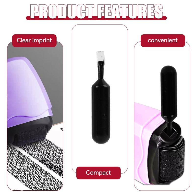 10 Pcs Identity Theft Protection Roller Stamp Ink Set with