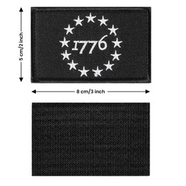 1776 Patriot Tactical Morale Patch Milltary Embroidered Applique Fastener Hook & Loop Emblem (Black)