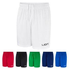 LION SPORTSWEAR Men's Football Shorts – Multi-Sport PE Teamwear – Unisex Kids & Adults Sizes – Breathable Athletic Fit | White - L