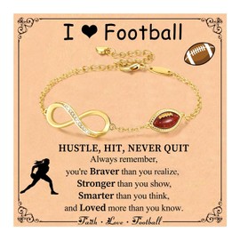 Miss Chipmunk Football Infinity Bracelets for Girls Women,14K Gold Plated Sport Accessories Birthday Christmas Jewelry Gifts for Women Mom Teen Girls(1-Football,Gold)
