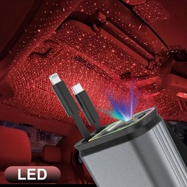 W&O Aromatic Starlight In Car Roof Retractable Car Charger with Lightning Cable, Dual Charge Port (3*Bottles), Fast Charging Adapter - Automotive - Type: AIRFRESHENER BLUELIGHT CAR CHARGER (ios+type-c)