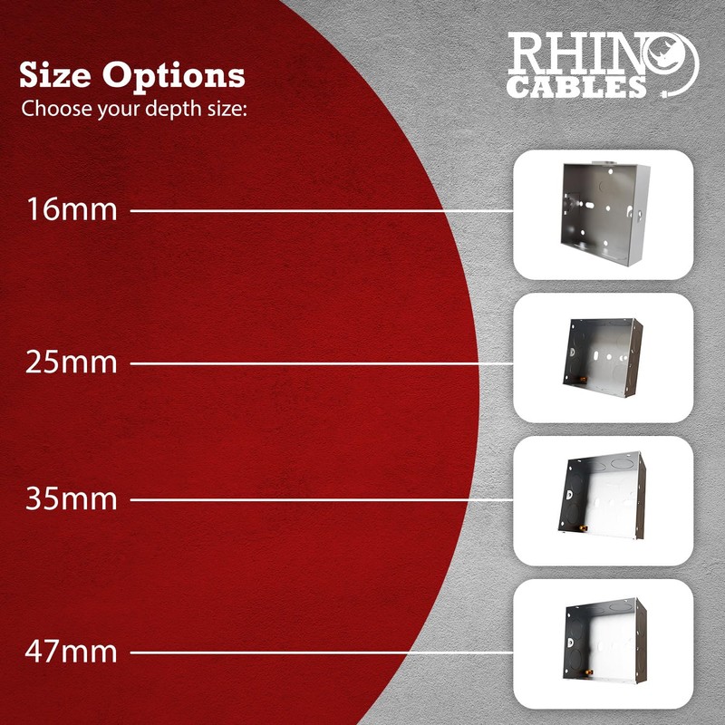 rhinocables Metal 1 Gang Single Socket Back Box, Single Pattress