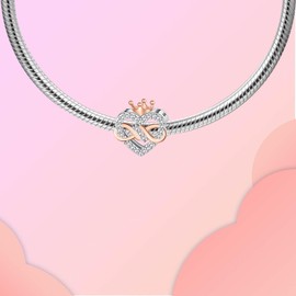 LUXILLA Crown Infinity Love Charm Silver Charms 925 Sterling Silver fits Bracelets Necklace Pendant Bead Charms Jewelry Gift for Women Family Friends