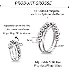 AIYONG Pack of 6 Adjustable Anti-Stress Ring, Anxiety Ring Set, Anxiety Spinning with Beads, Open Spinner Women, Anxiety Stress Rings for Girls and Women, Relief from Anxiety, Copper, anxiety ring