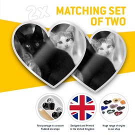 2 x Heart Vinyl Stickers 7.5 cm - Cute Kittens Black Tabby Ginger Cat 43908