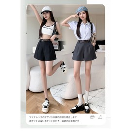 Laisve Women's Belted Shorts, Half Pants, Short Pants, with Pockets, High Waist, Cool, Loose, Culotte, Solid, Summer, Body Coverage, Commuting, School, Cute, Black, L