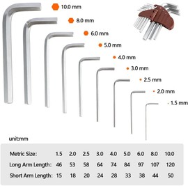 Galyacht Hex Key, Allen Wrench Set 9 pcs, Metric Size 1.5mm-10mm, for Furniture Assembly, Bike Maintenance, Installation Hex Keys