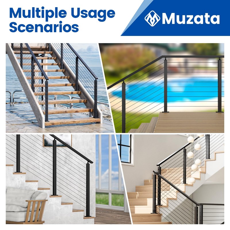 Muzata Aluminum Black Stair Cable Railing Post 36 Inch for