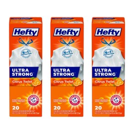 Hefty Ultra Strong Tall Kitchen Trash Bags, Citrus Twist, 13 Gallon 20 Count (Pack of 3)