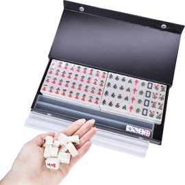 drizzle White Travel Mini Mahjong Set 20mm with Instructions - Portable 146 Tiles - for Beginners with 4PCS Racks 2 Pounds - Chinese Mah-Jong Game 麻将