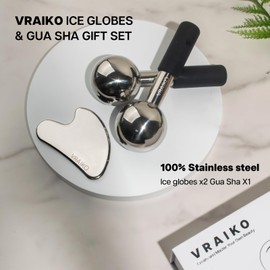 VRAIKO ICES Globes Gua Sha Set, Gua Sha Face Tools and Cryo Sticks with Unbreakable Steel, Face Massager, Cooling Rollers for Dark Circles, Puffiness and Lymphatic Drainage (Black)