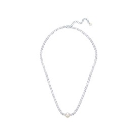 Valero Pearls Women's Necklace 925 Sterling Silver Rhodium-Plated with Potato Freshwater Cultured Pearl Approx. 8.0-8.5 mm Quartz Crystal Gemstone Necklace, Quartz