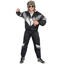 Foxxeo 80s Costume for Adults Premium 80s Tracksuit Assi – Men's Size S–XXXXL – Carnival Suit, Colour Black Grey White, Size: XXL: