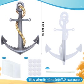 DoubleFill 4 Feet Nautical Party Decorations Anchor Cardboard Cutout Ship Pirate Theme Decor Large Stand up Nautical Hook Rope Photo Props for Pirate Ship Party Home Outdoor Decor(Metal)