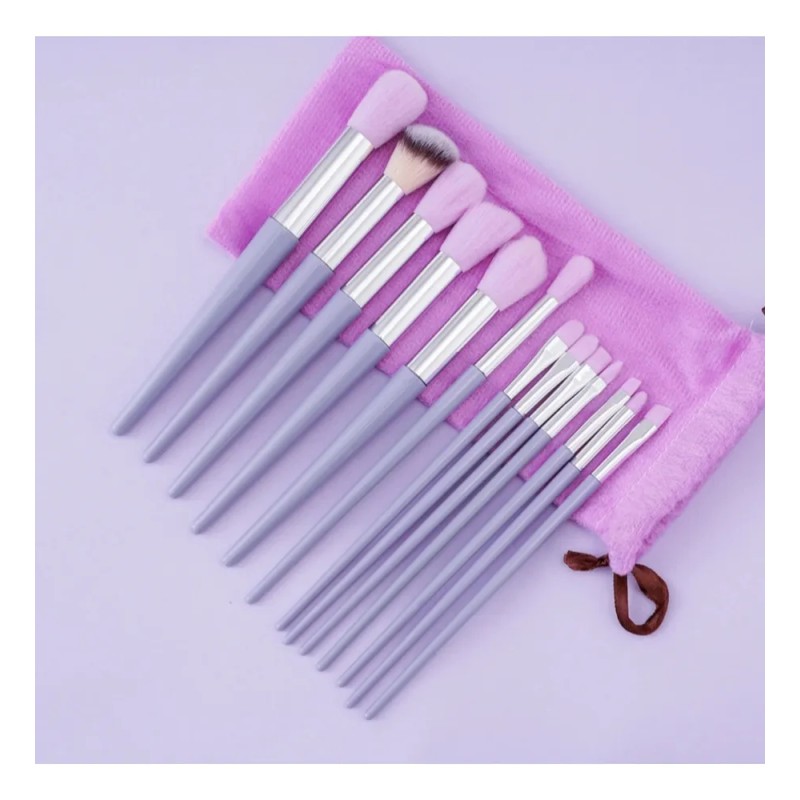 Set Brochas De Maquillaje 13 Pzs Profesional+bolsa Brocha Color Púrpura